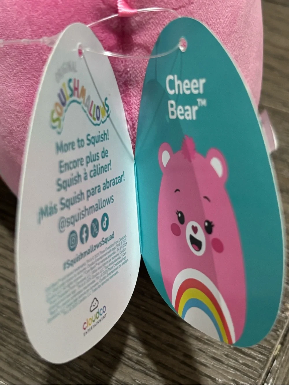 Care Bears Squishmallows • Pink Cheer Bear Rainbow 8 inch Plush